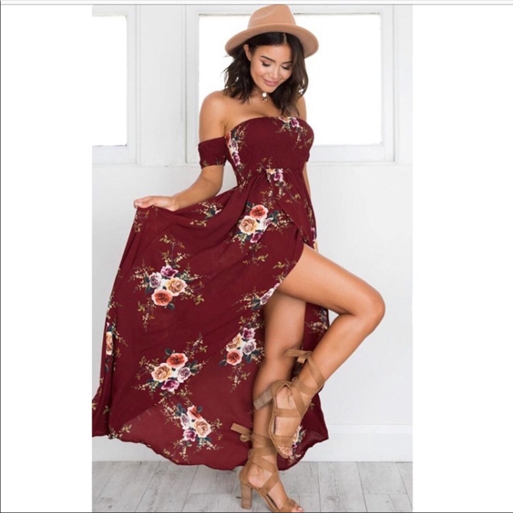 Strapless maxi floral dress
